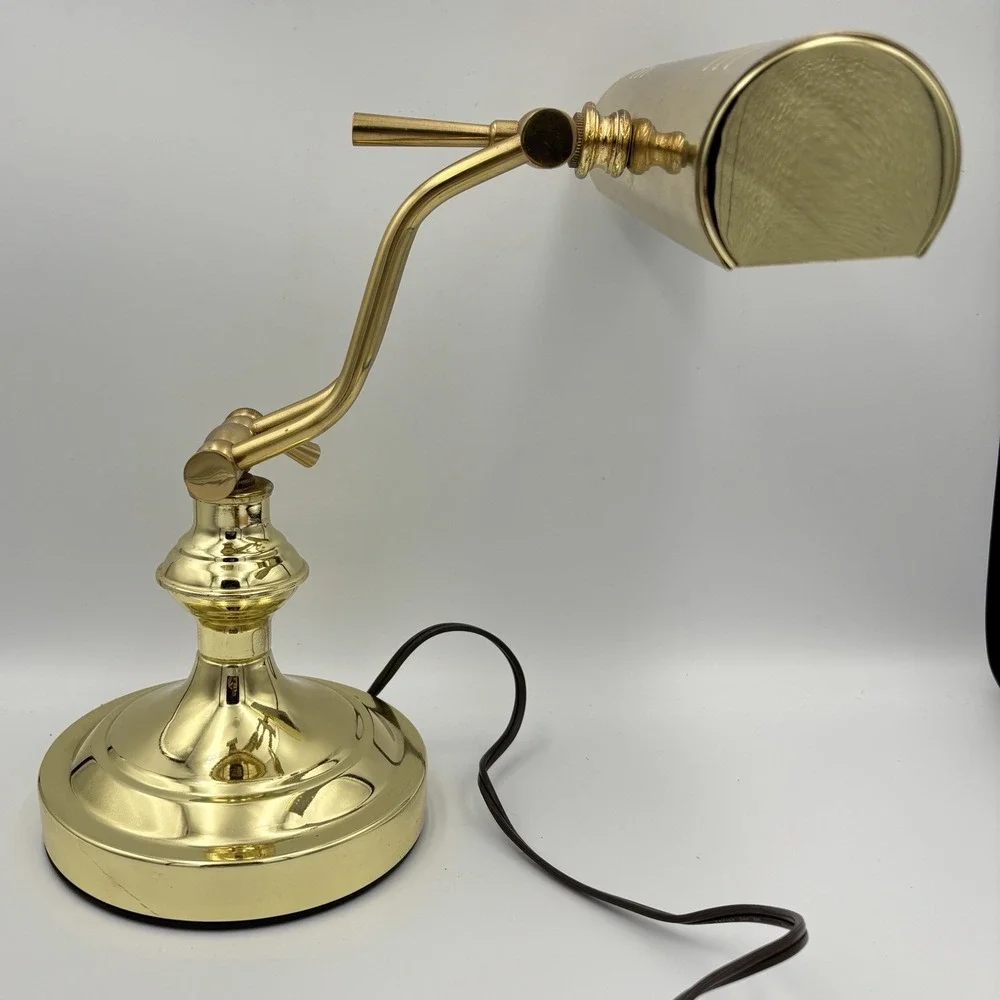 Vintage Brass Lamp Banker Piano Desk Adjustable W/ Bulb UL Listed